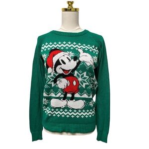 Disney Mickey Mouse Christmas Red and  Green Women’s Sweater Sz M